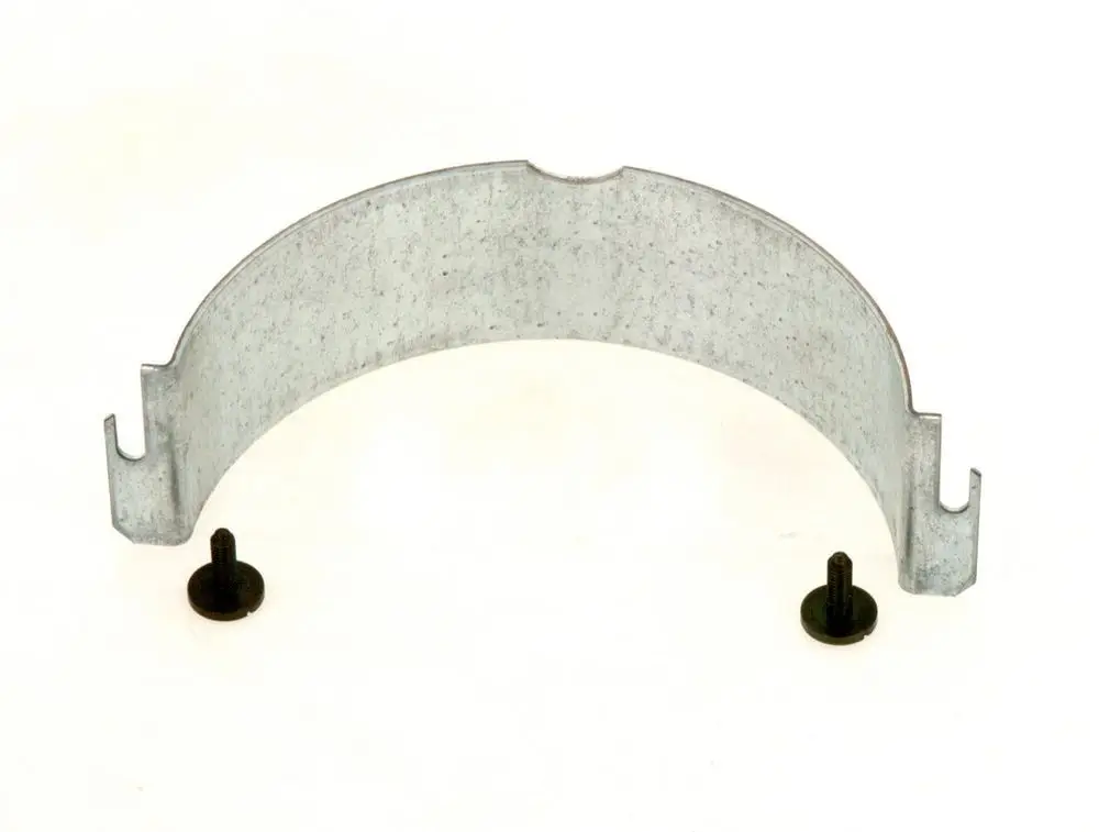 BOSCH Metallklammer in Form eines halben Kreises, mit zwei schwarzen Schrauben. Geeignet zur Befestigung in verschiedenen Anwendungen.